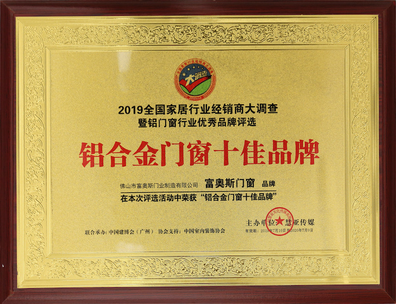 2019年度铝合金门窗十佳品牌